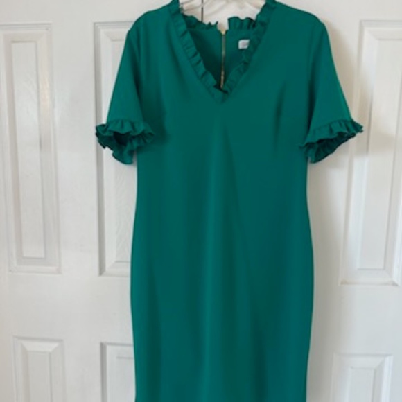 Calvin Klein Dress V Neck Ruffle Sleeve and Neck 12 - Picture 1 of 8